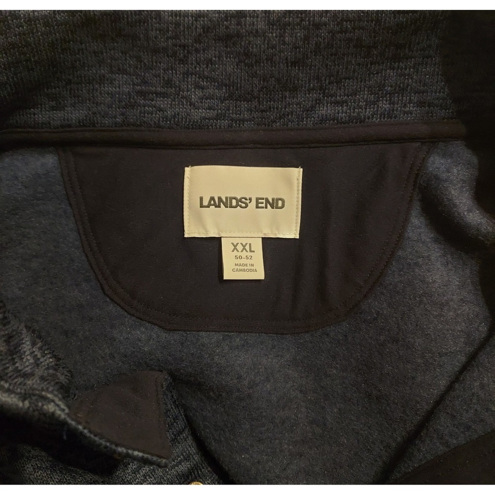 Lands End Mens Navy (Brushed) Sweater Fleece Snap Neck Pullover Jacket Size XXL❤ - Picture 2 of 12